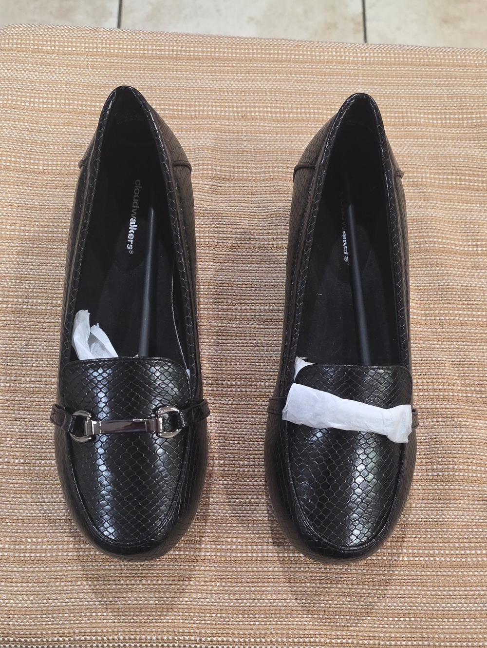 cloudwalkers Black Faux-Snake Loafers with Metal Bit